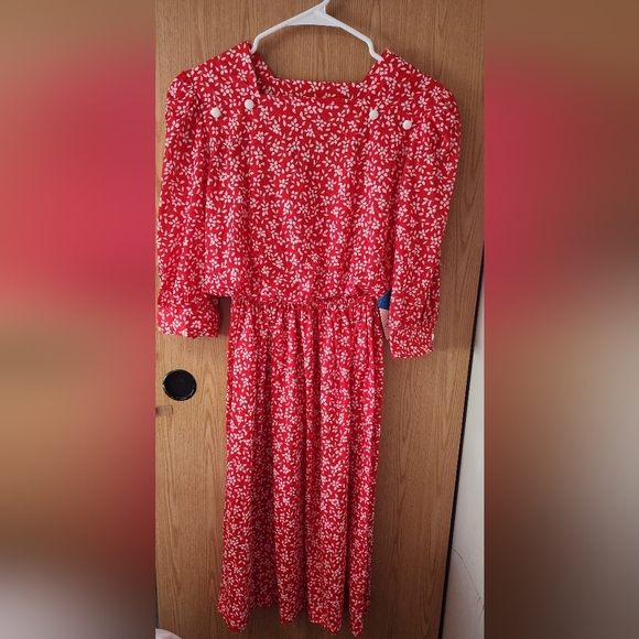 Red Floral Midi Dress - Picture 1 of 4